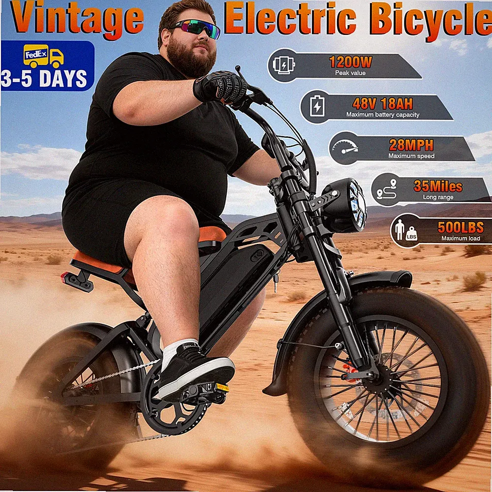 1200W Peak Power Electric Bike for Adults, 28MPH, 35-Mile Range, 48V 18Ah E-Bike