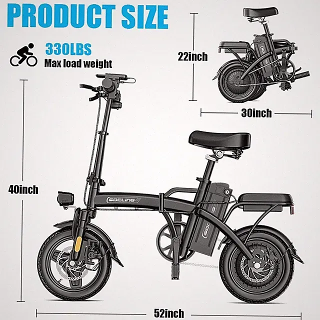 14'' Adults Electric Bike, 500W 21MPH Folding E-Bike, 18Miles Commuter E Bicycle