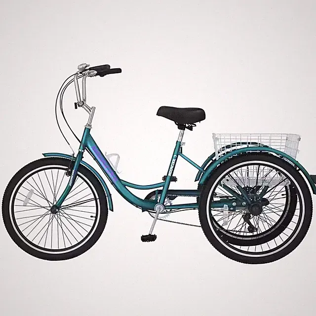 24 In. 7 Speed Adult Tricycle, 3-Wheels Cruiser Bike with Basket, Trikes for Wom