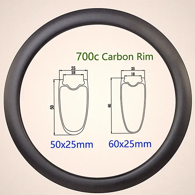 700C Carbon Gravel Bike Rims 25mm Width 50 60mm Depth Tubeless Disc V-brake