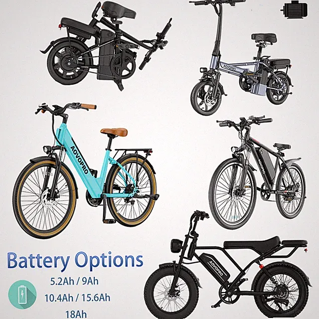 AOVOPRO Electric Bicycle City/Fat Tire Ebike 5.2Ah-18Ah Battery Multiple eBike