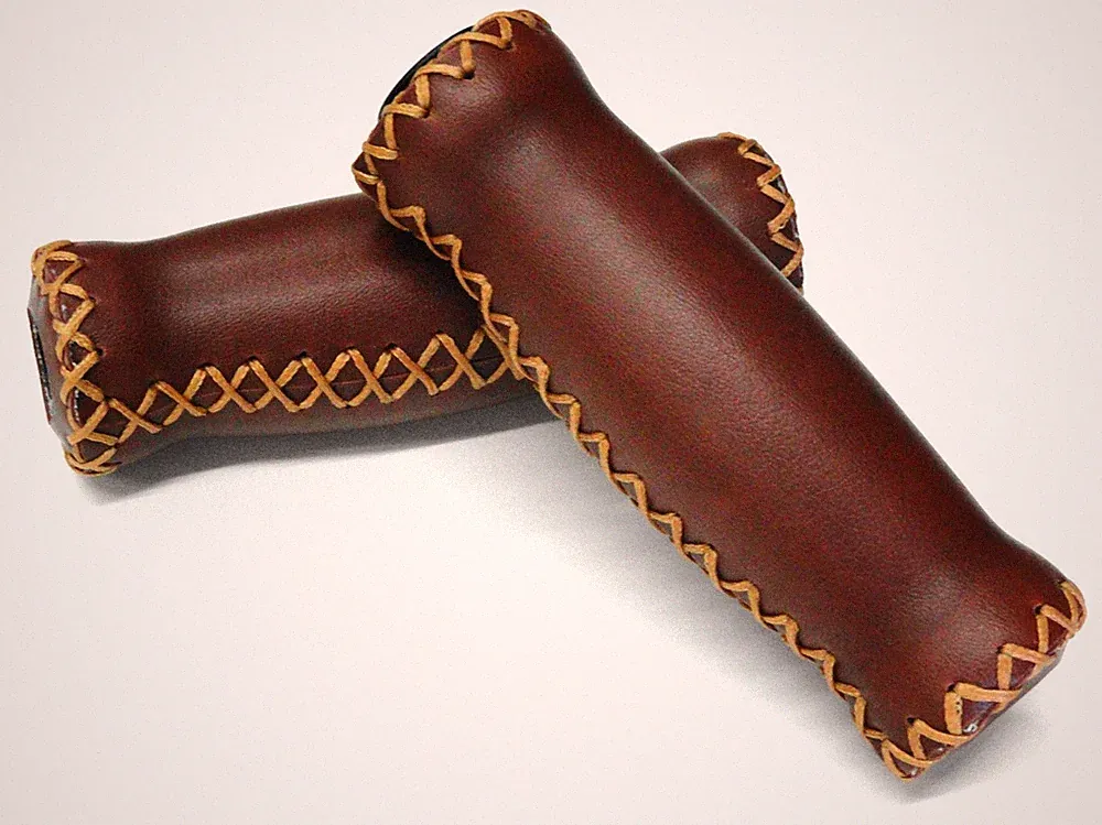 BROWN Bike Bicycle Handlebar Leather Like Grip Grips 127mm x 18mm Beach Cruiser