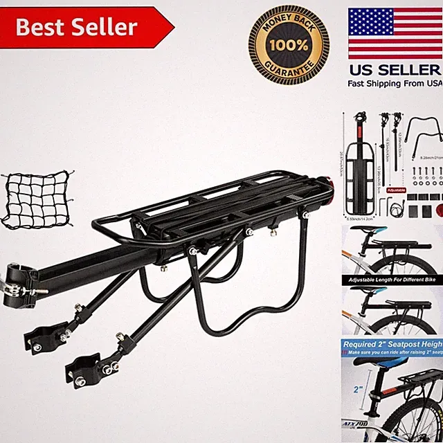Lightweight Adjustable Aluminum Bike Cargo Rack - 115 lbs Capacity, Easy Install