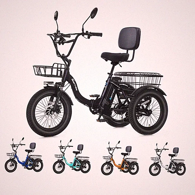 Narrak Fat Tire Folding Electric Trike Peak 1100W 624WH Removable Battery
